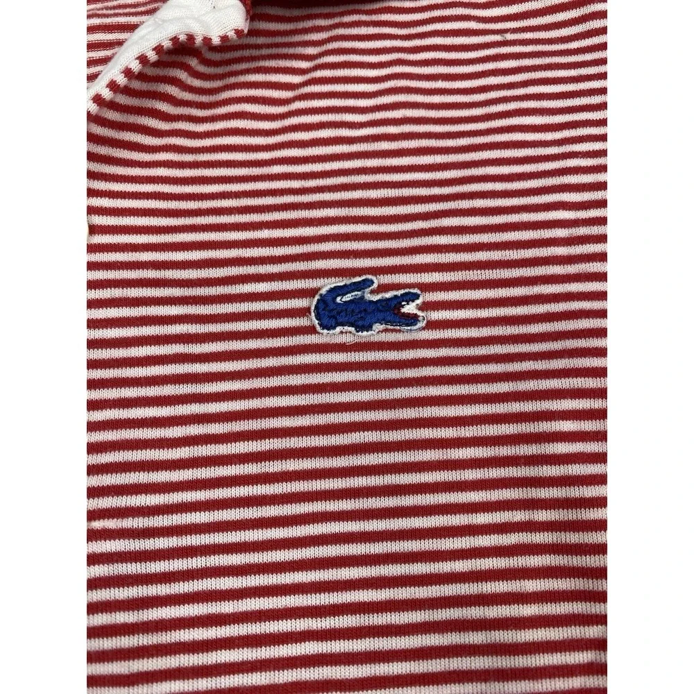 Vintage Izod Lacoste Shirt Youth Size 18 Red Striped Short Sleeve Blue Crocodile